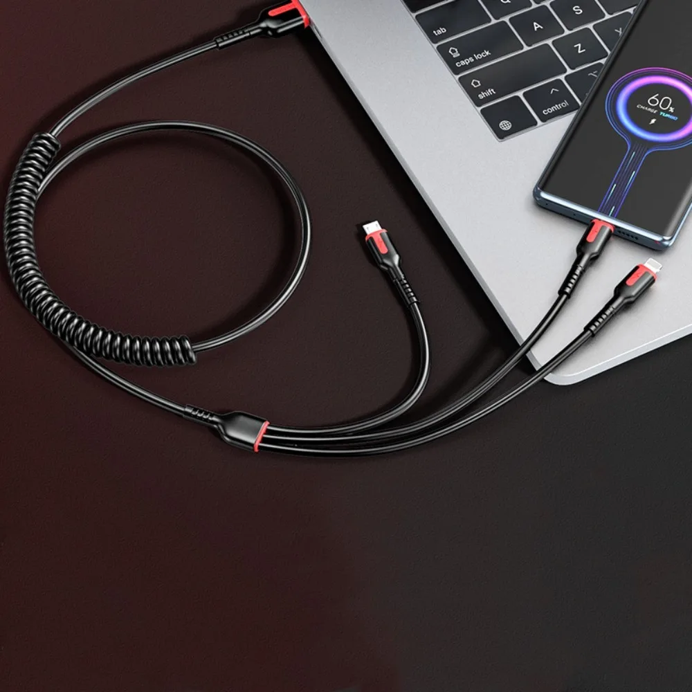 

Breaking One Drag Three Type-C Micro USB IOS Telescopic Data Cable Spring Data Cord 3 In 1 Charging Cord 3 In 1 Charging Line