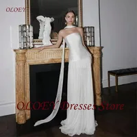 OLOEY Modern Simple A Line Wedding Dresses 2 pcs Strapless Scalf Satin Tulle Scalf Bridal Gowns Plus Size Robes Customized 1