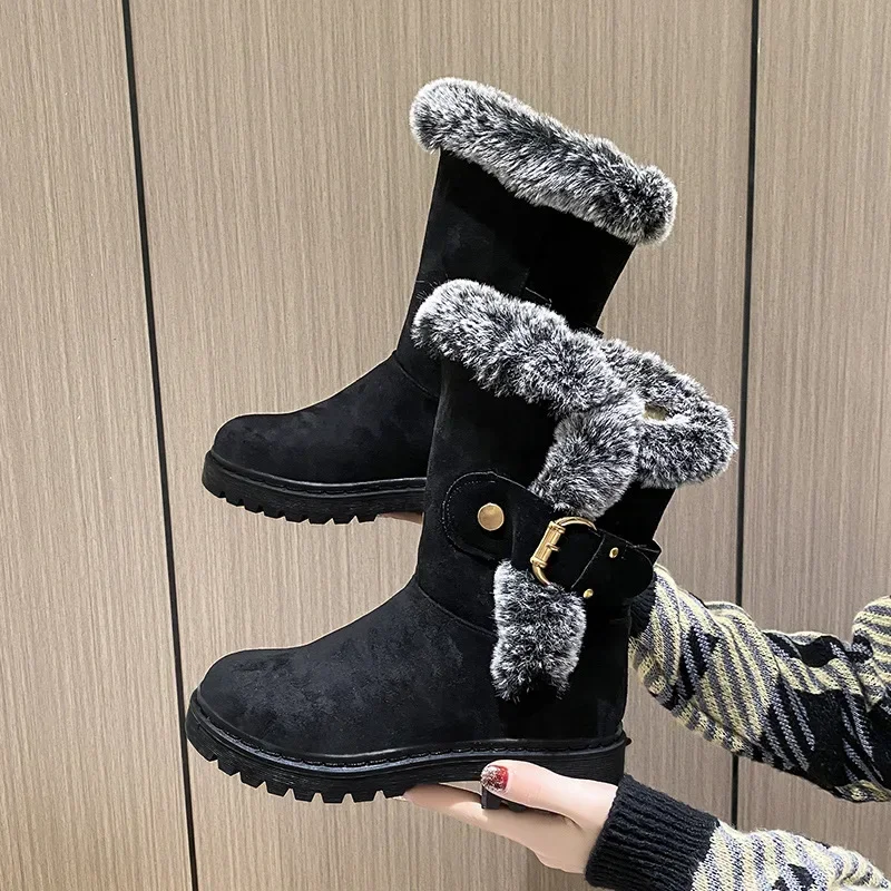 

Ankle Boots Women 2023 Chelsea Boots Fur Winter Shoes Luxury Designer Suede Warm Short Plush Snow Boots Flats Shoes Goth Botas