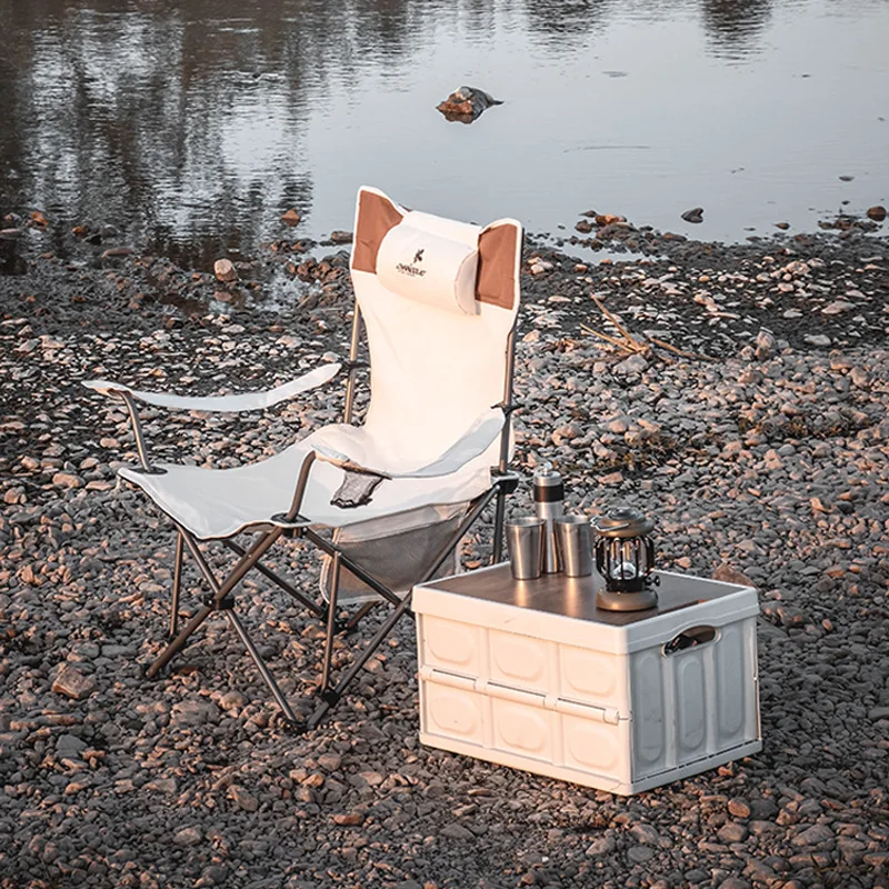 

Outdoor Folding Backrest Chair Moon Chair Fishing Chair Camping Foot Support Beach Recliner Chair with Pillow Director Chair