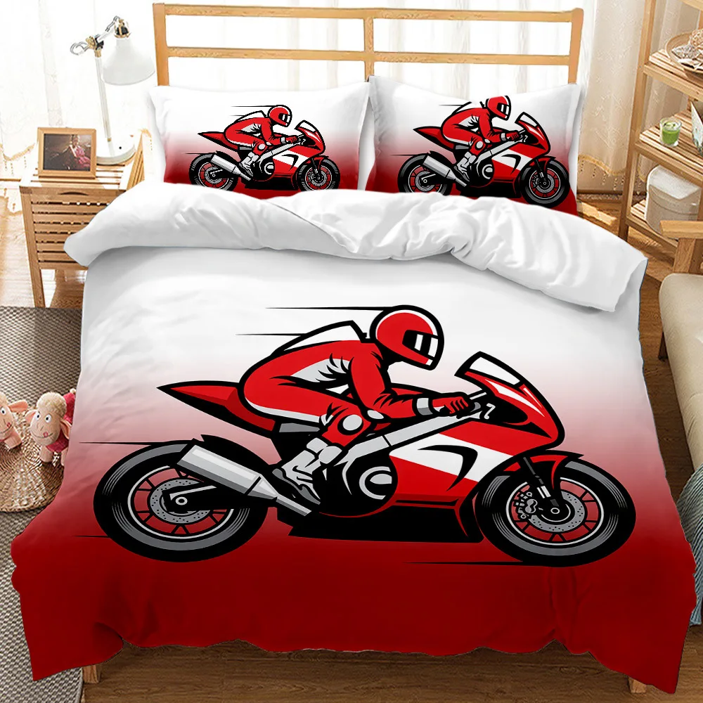 3D Cartoon Racing Motorcycle Print Duvet Cover Motocross Theme Quilt Cover for Kids Teen Boy Bedroom Duvet Cover with Pillowcase 5