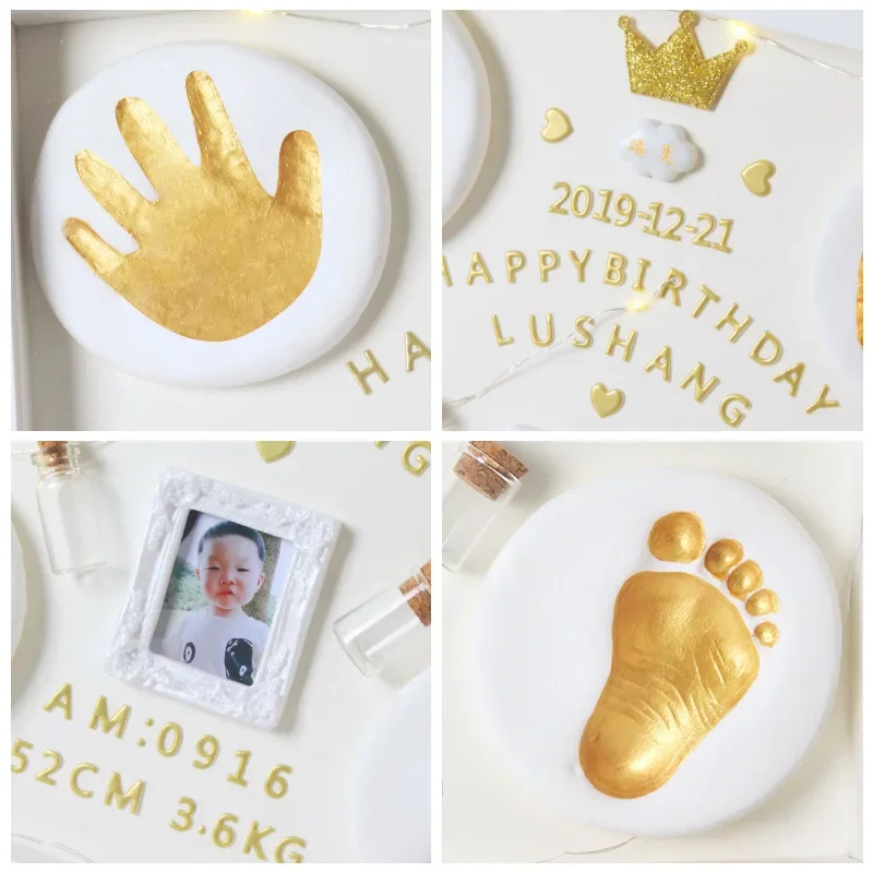 hildren's Hand and Foot Prints Mud Newborn Baby Hand and Foot Prints CBaby's 100-day Full Moon Gift Anniversary Photo Frame