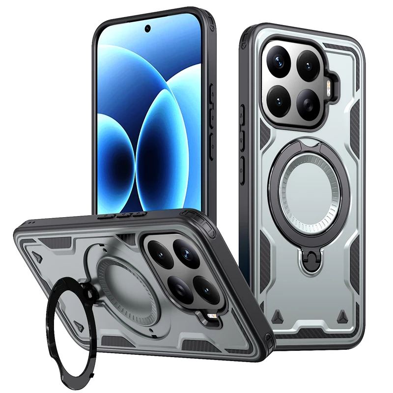 Magnetic Shockproof Hard PC + Soft TPU Phone Case with Rotating Ring Bracket