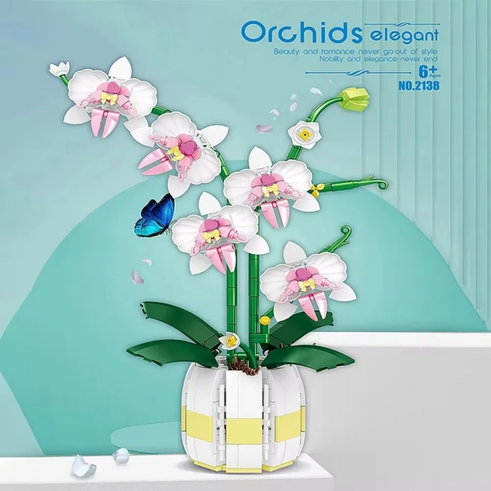 Building Blocks Orchid Flowers Bouquet Bonsai Style Plant Model Bricks for DIY Home Decoration Kids Toy Gift