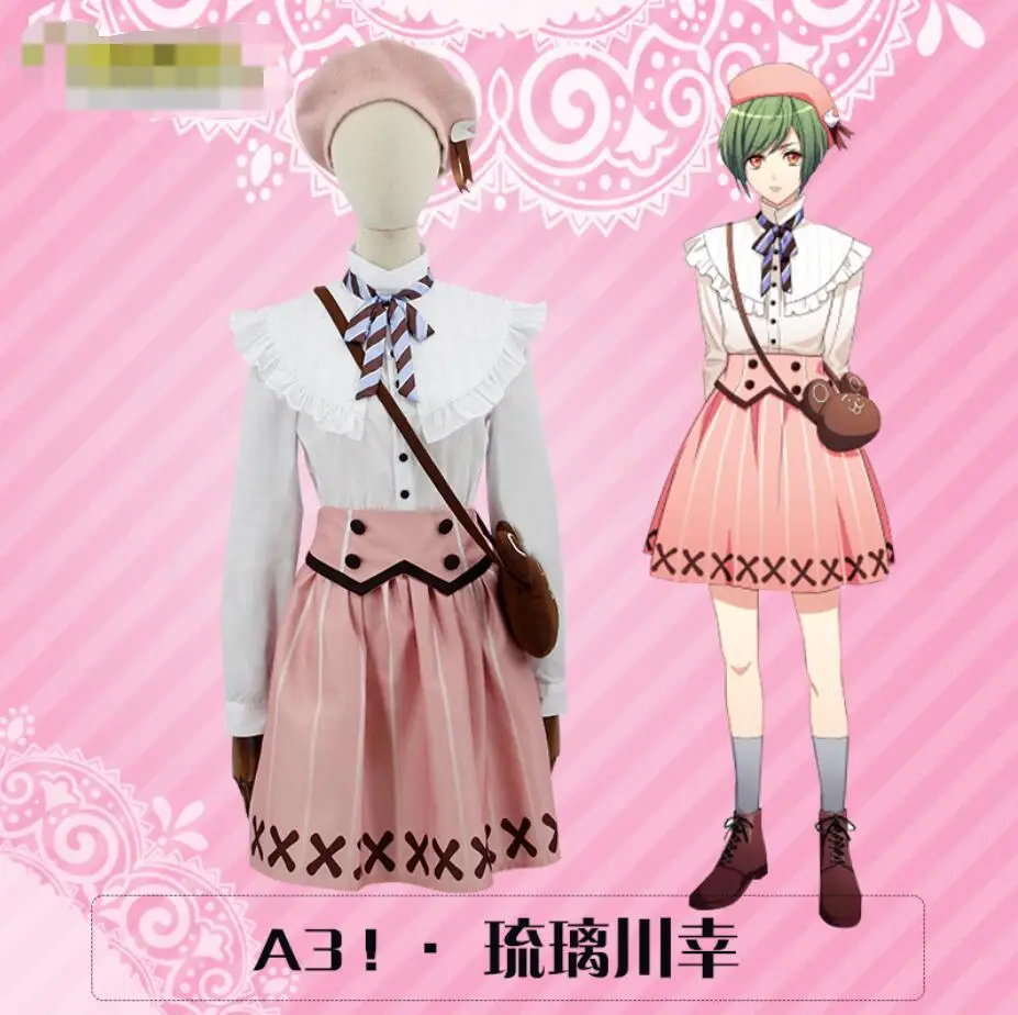 

Game A3! Anime Cos Rurikawa Yuki Cosplay Man Woman Daily Set Cosplay Costume (shirt+skirt+tie+belt+bag+socks)