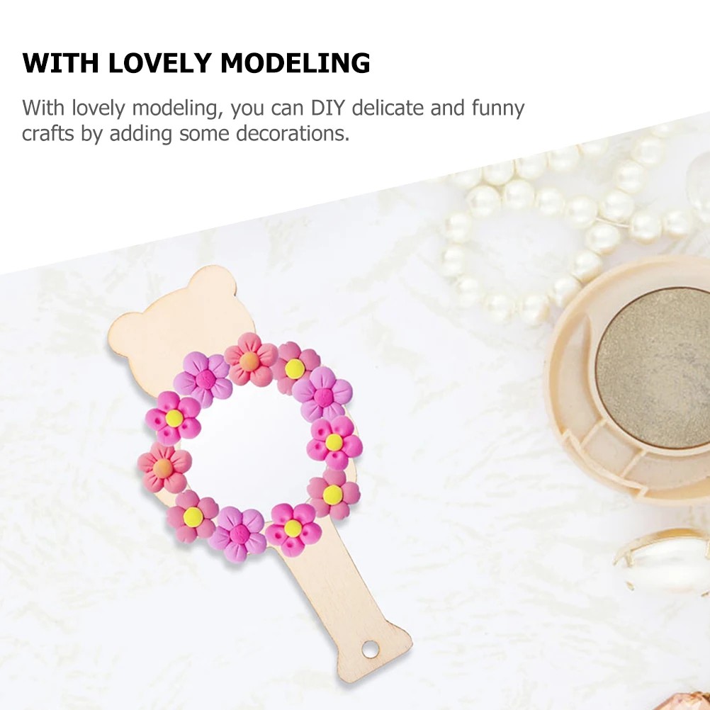 5 Pcs 거울 DIY 액세서리 도색되지 않은 H 홀드 어린이 나무 공예 빈 장식 거울 가족 유치원 장난감