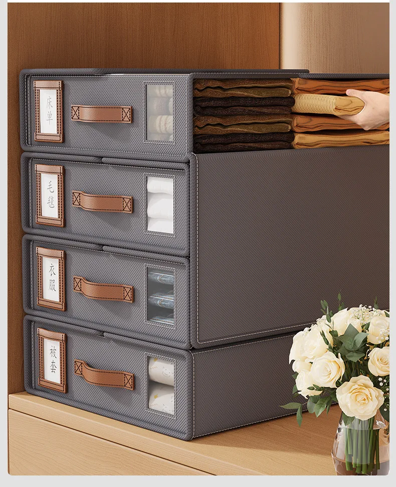 Creative Bed Sheet Storage Box Organizer Thickened Fabric Folding Window Zipper Blanket Organizer Wardrobe Bed Clothes Storage 5