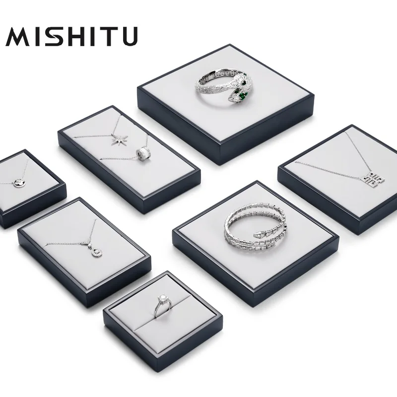 

MISHITU Advanced PU Leather Jewelry Display Tray for Ring Earrings Pendant Necklance Trays for Decoration Storage Customizable