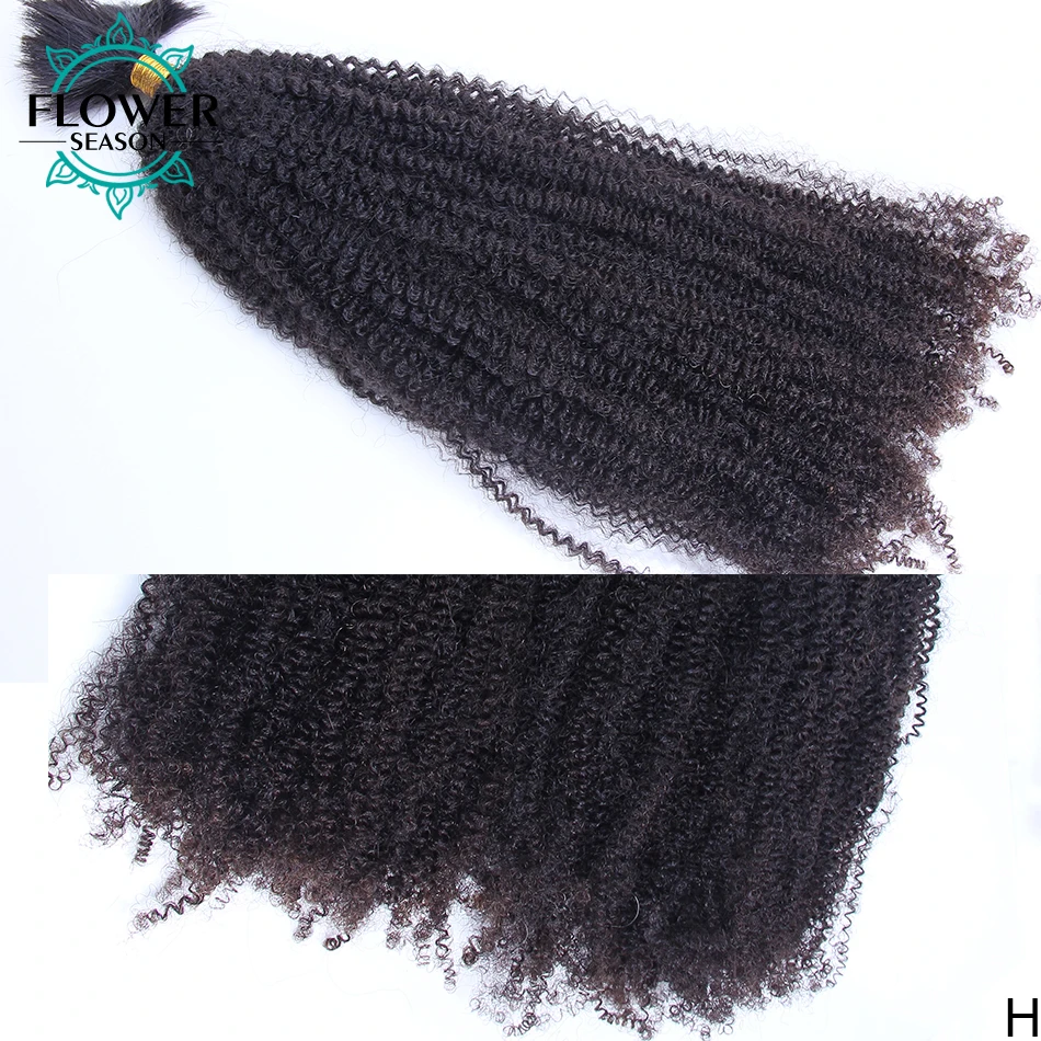 Afro Kinky Curly Human Hair Bulk For Braiding No Weft Remy Mongolian Bulk Braiding Hair Extensions 100Strands /Bundles Natural 3