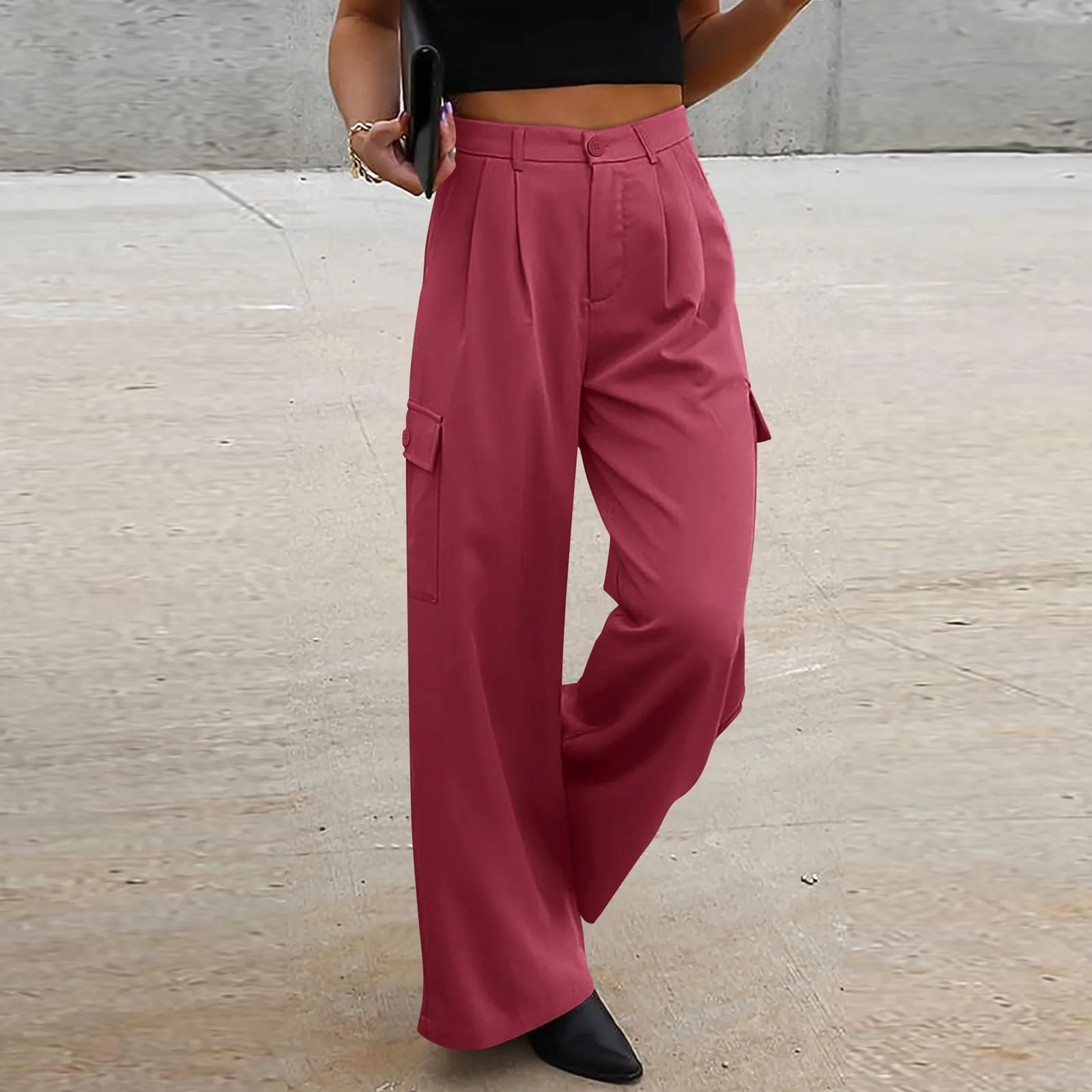 

Pants For Women Summer High Waist Straight Pants Autumn Daily Commute Solid Color Wide Leg Pants Causal Button Party Trousers