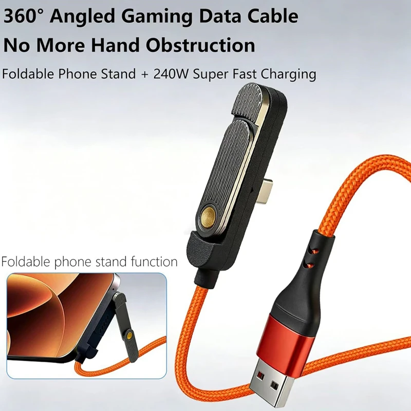 240W High-speed Charging Data Line Right Angle PD USB Type C To Type-C Cable with Built-in Phone Stand for IPhone Samsung Xiaomi 2