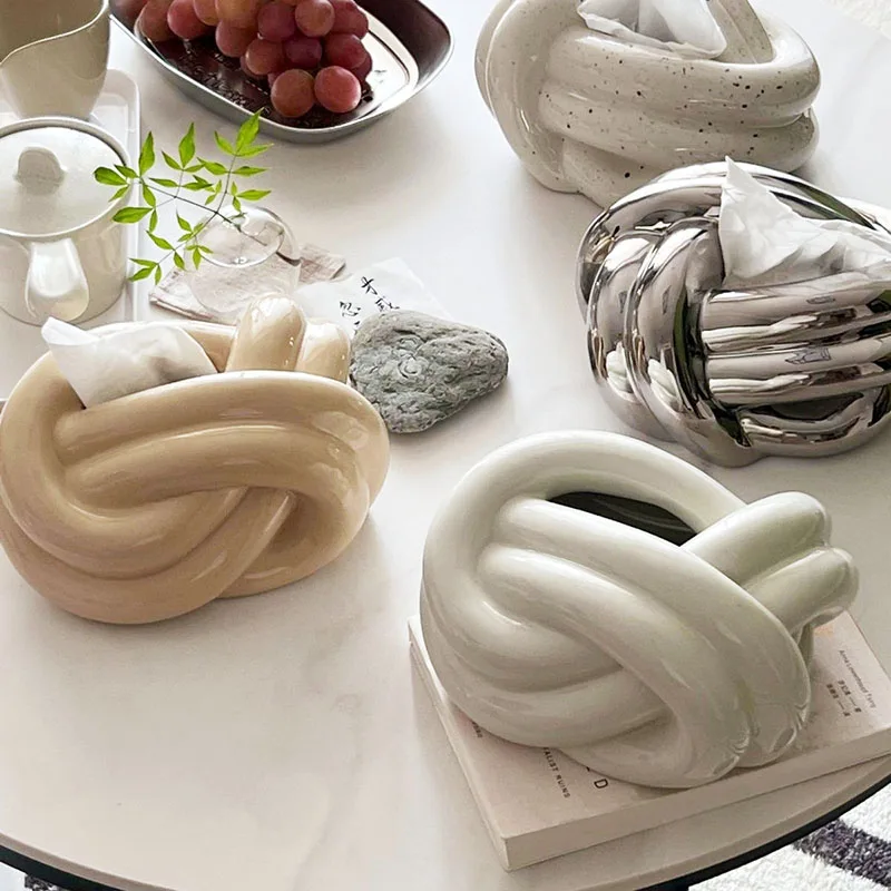 

Fun Knot Ceramic Tissue Box Nordic Bstract Art Napkin Holder Modern Home Decor Paper Drawer Coffee Table Desktop Paper Towel Box