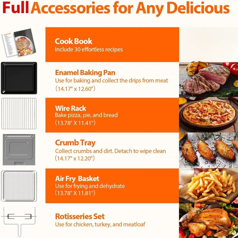 32-Quart PRO Large Air Fryer Oven Toaster Oven Combo Rotisserie,Dehydrator and Full Accessories 19-In-1 Digital Airfryer
