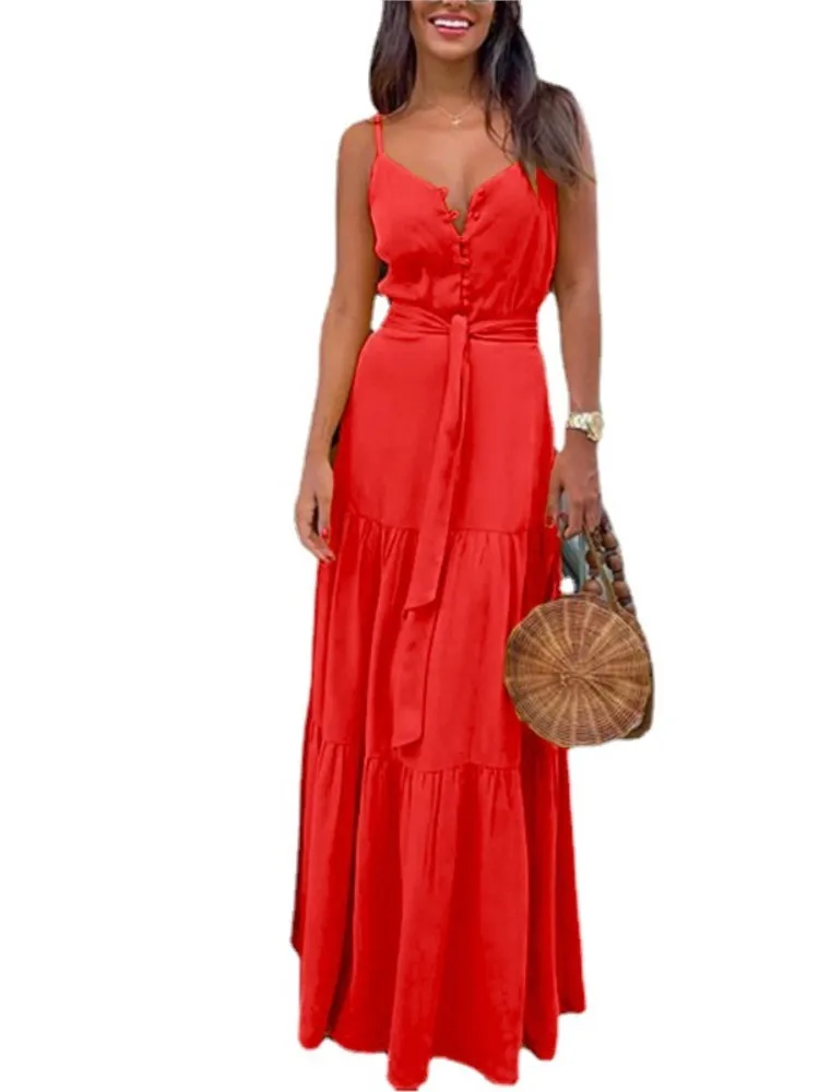 Summer Spaghetti Strap Long Dress Bohemian Style Casual Vacation Maxi Beach Dresses For Women Fashion Elegant Lady Robe Vestidos
