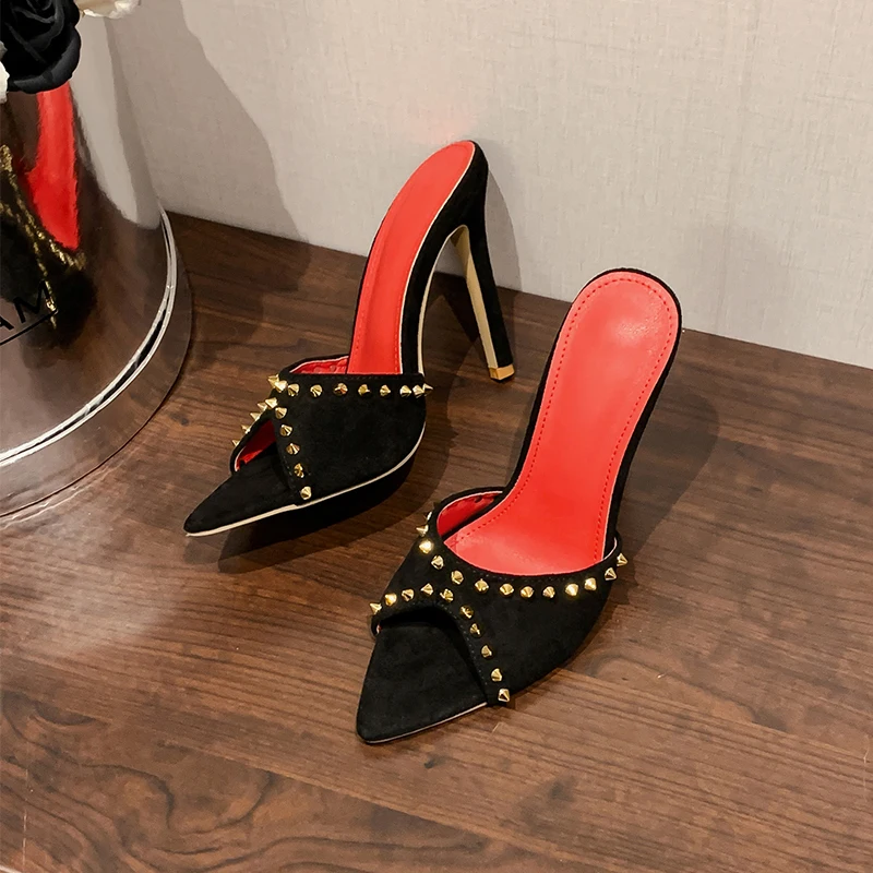 

2023 Rivet Stiletto Women Sandals Summer Shoes Fashion High Heels Pointed Party Shoes Brand Casual Shoes Mujer Slippers Zapatos