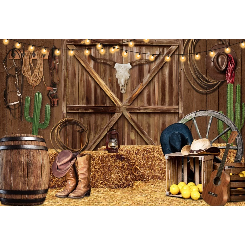 West Cowboy Boy Girl Birthday Party Decor Backdrop Baby Shower Autumn Farm Barn Horse Photography Background