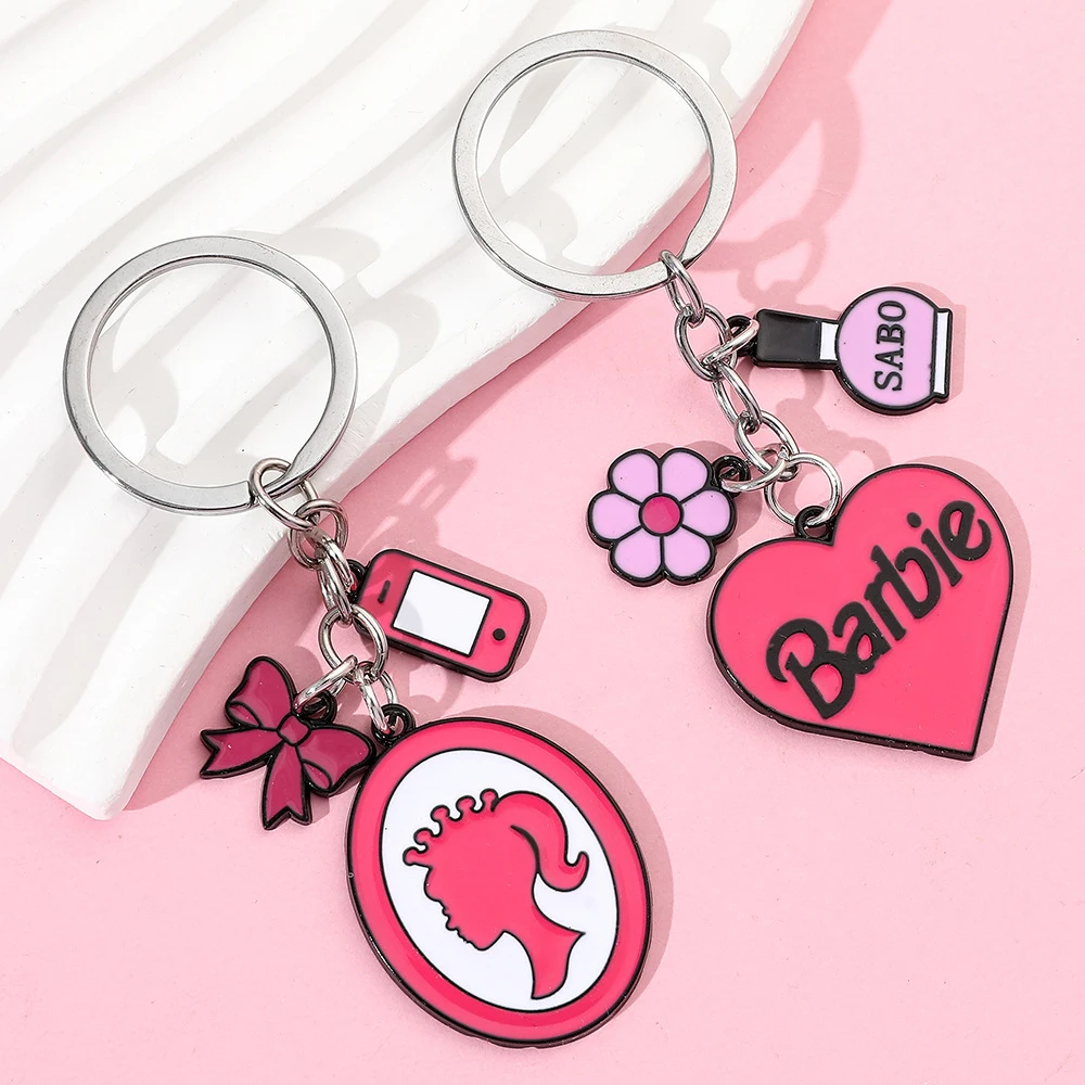 1 Pz Barbie Portachiavi Kawaii Cartoon Pink Barbie Doll Ciondolo Zainetto Decorazione Auto Portachiavi Ornamenti Gioielli Regali Di Festa