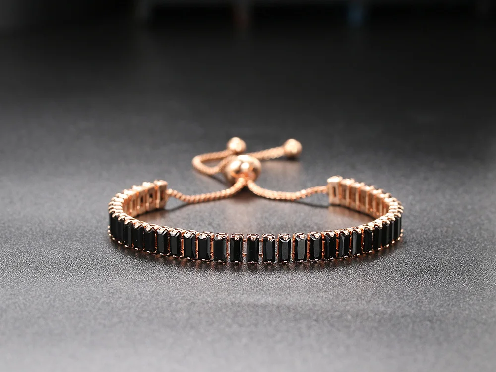 Iced Out Kristall Tennis Armbänder Für Frauen Männer Schwarz Rechteck Zirkonia Verstellbaren Kette Hiphop Schmuck Großhandel DZH051 – Detail 8