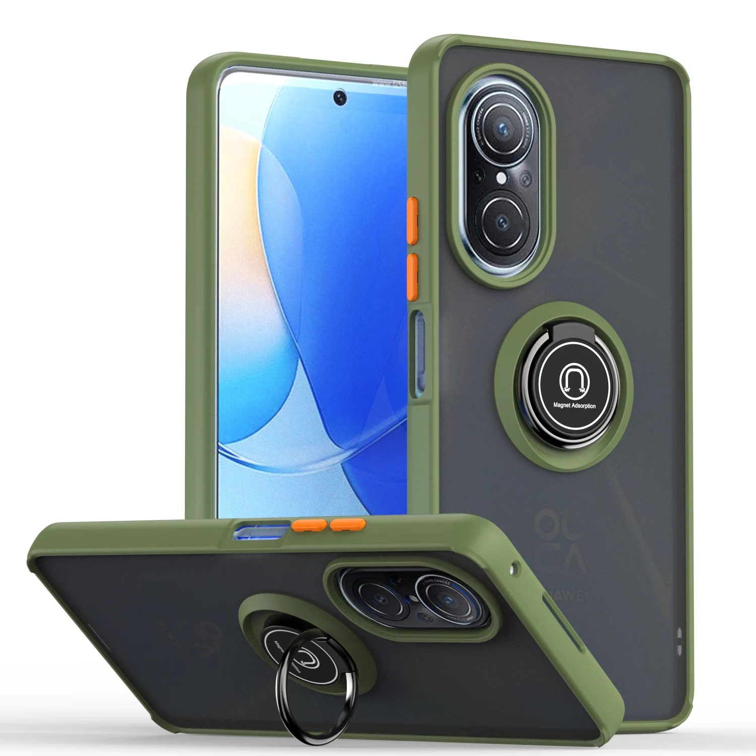 Magnetic Ring Shockproof Armor Matte Case with Holder Stand