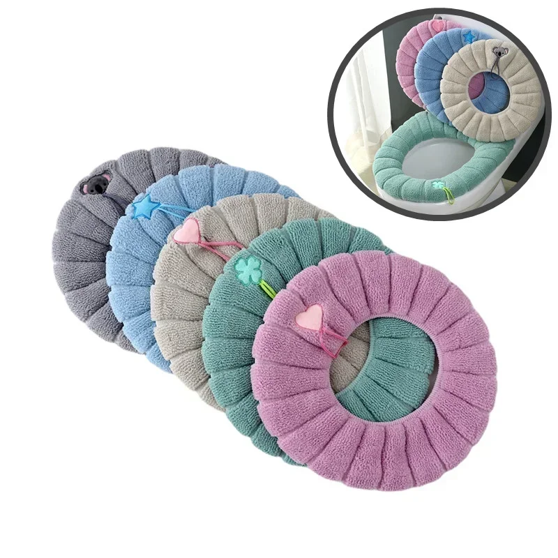 Winter Warm Toilet Seat Cover Mat Bathroom Toilet Pad Cushion with Handle Thicker Soft Washable Closestool Warmer Accessories 2
