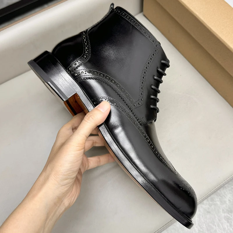 Italian Calfskin Brogue Dress Shoes For Men, Business Casual, Daily Wear, Genuine Leather Sole, British Style, Cozy Slip-On