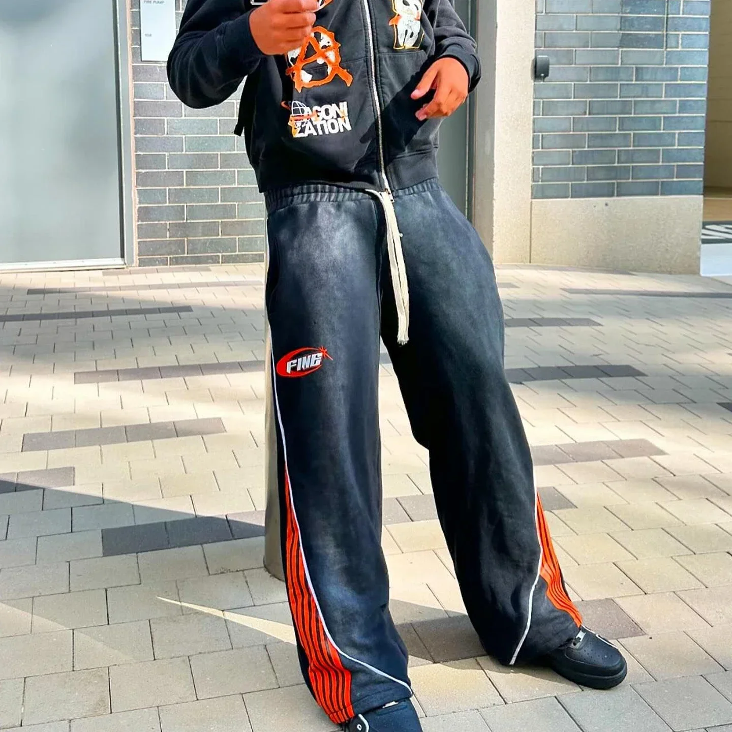 Cotton Stripes Pants New Fashion Hip Hop Street Mens Womens Y2k Embroidery Jogger Drawstring Sweatpants Oversize Cargo Trousers 5