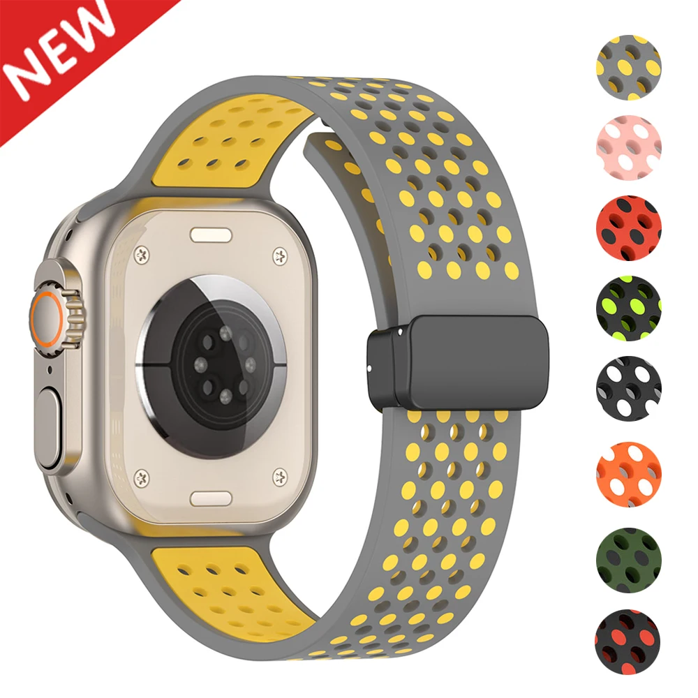 

Breathable Magnetic Silicone Strap for Apple Watch Ultra 49mm 45mm 41mm 44mm 40mm 42mm Sport Band Bracelet for iWatch SE 8 7 6 5