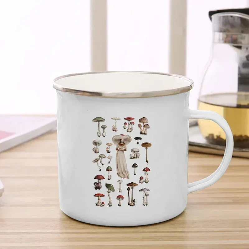 Women's Creative Mushroom Enamel Mug - Travel Tea & Coffee Cup with Handle, Perfect