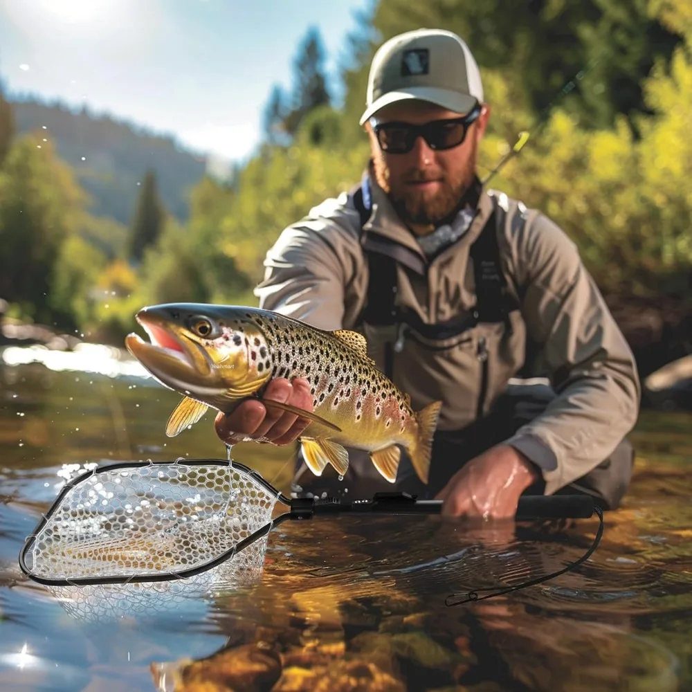 Fly Fishing Landing Net Soft Rubber Mesh Catch Release Fish Net Lightweight Portable Landing Net with Aluminum Handle Frame 6