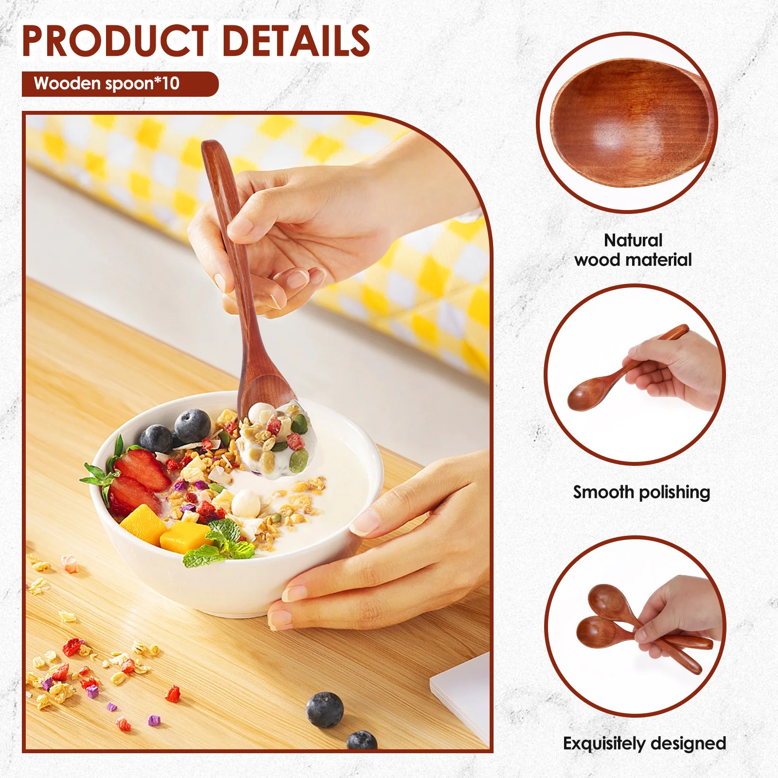 10Pcs Wooden Spoons 17cm/6.7 Inch Wooden Honey Spoons Home Eating Spoon Kitchen Utensil for Kitchen Cooking Party