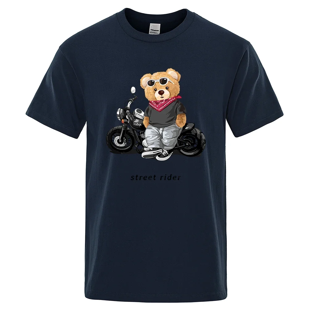 thumbnail image 1 of Camiseta con estampado de motociclista para hombre, estilo callejero, holgada, informal, de manga corta, de algodón, transpirable, para verano, 1 of 5