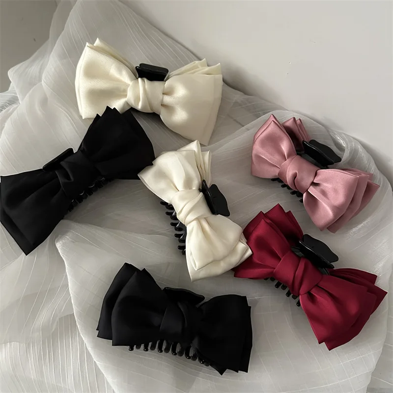 

13CM French Style Double Side Cloth Bow Hair Claws Elegant Simplicity Big Hair Clips Hairpins Barrette for Women Hair Accessorie