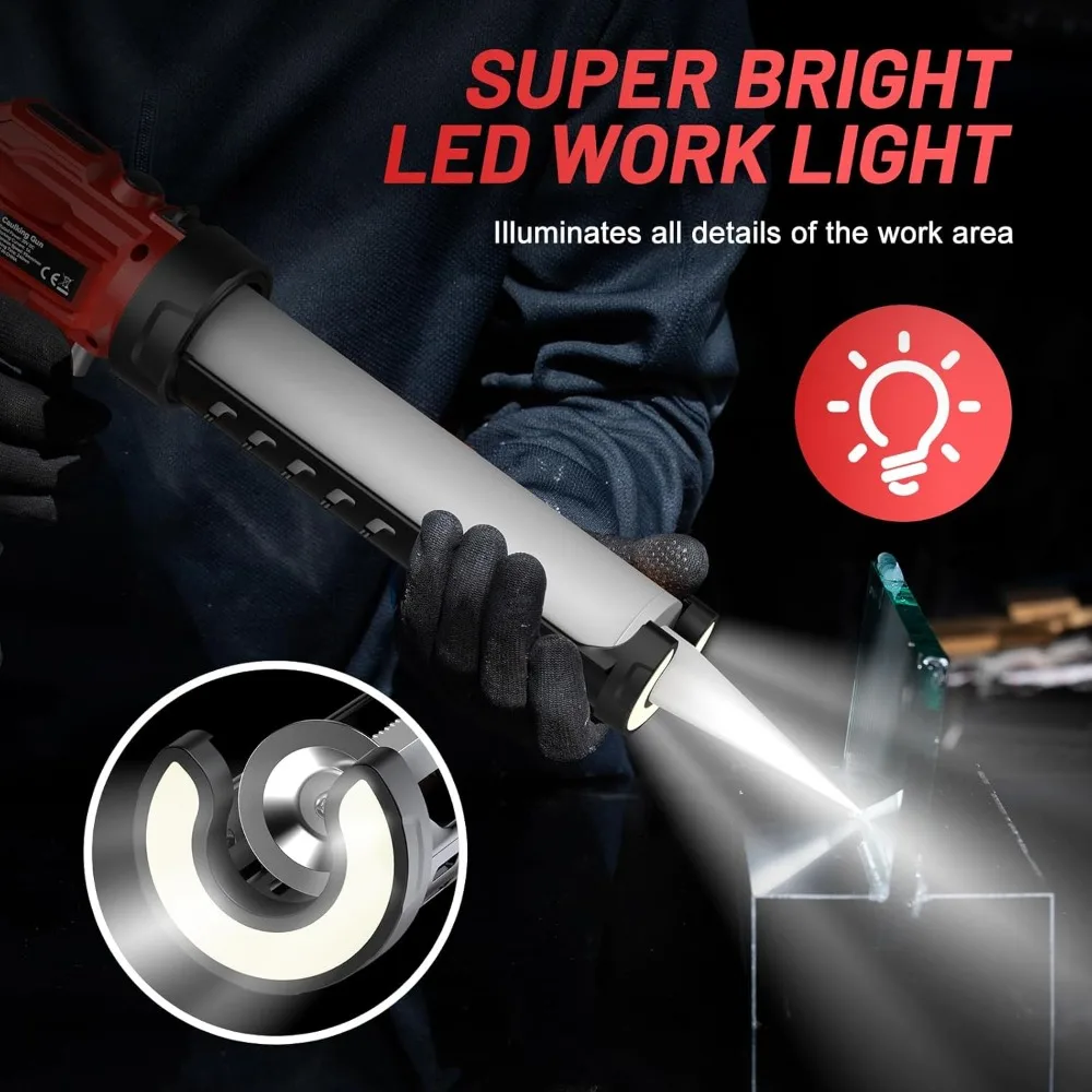 Cordless Caulking Gun, [ Upgraded] 21V Dripless Caulk Gun with LED Light, 10oz/300ml Silicone Gun for Filling Sealing