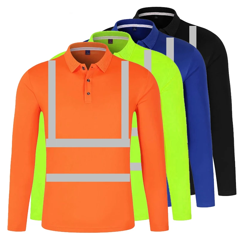 Hi Vis Polo de trabajo de seguridad para hombres, camisas reflectantes de construcción, camisa manga larga de secado rápido, para exteriores| | - AliExpress