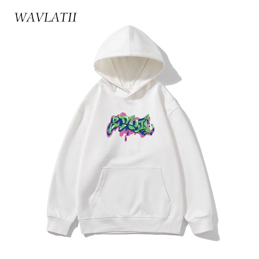 

WAVLATII Women New Soft Cotton White Hoodies Female Cool Printed Casual Hooded Sweatshirts Lady Streetwear Tops for Young WH2311