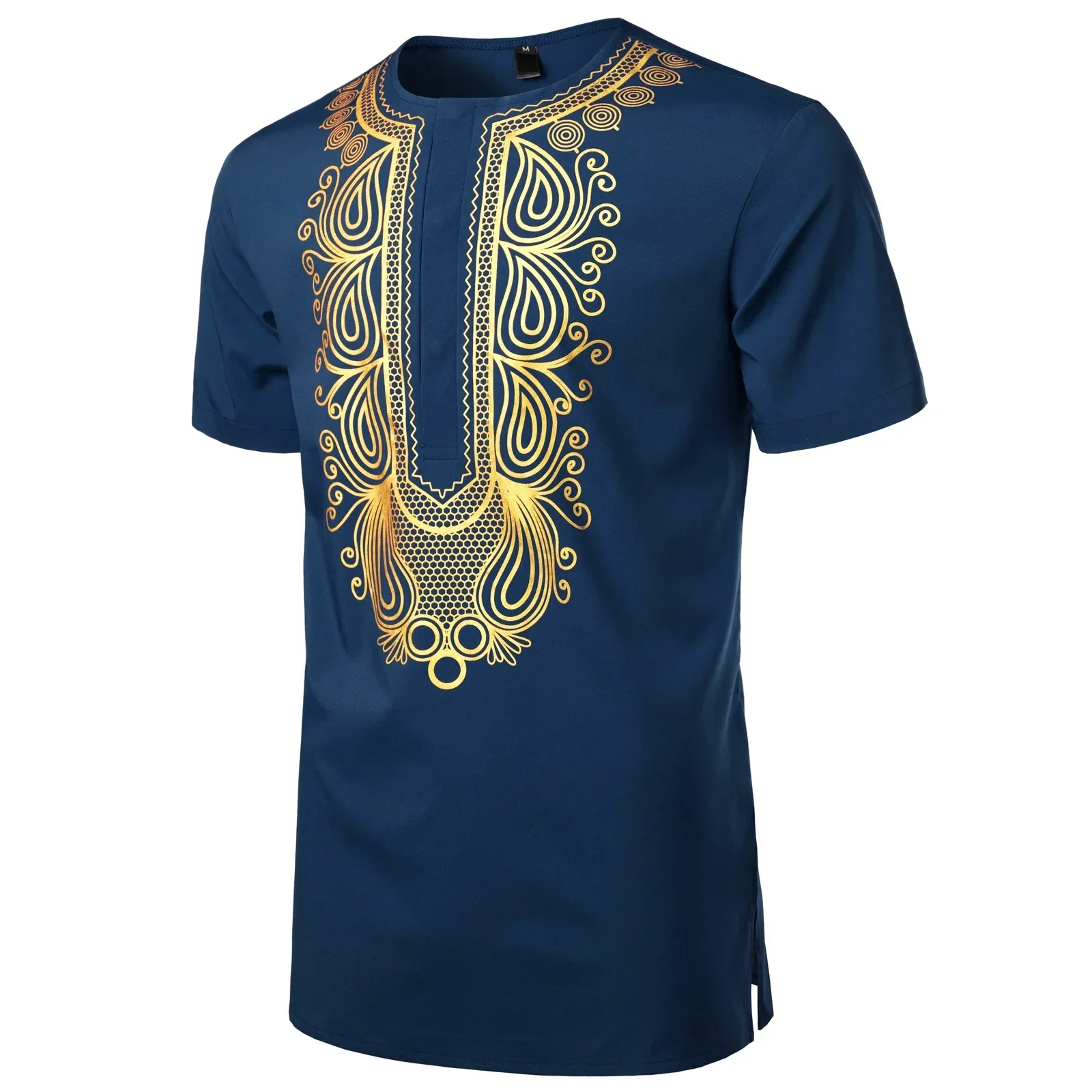 

Summer Hot Selling Light and Comfortable Short Sleeve Crew Neck Top African Style Gold Print 3D Unisex T-shirt Breathable Shirt
