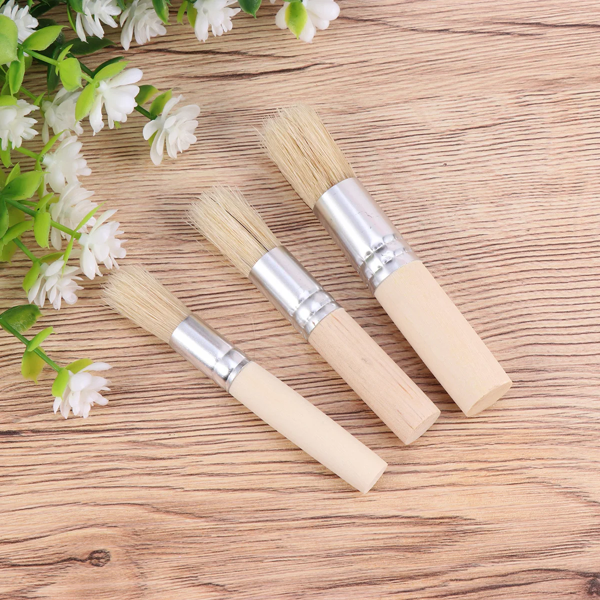 

3 Pcs Round Stencil Brush Pig Mane Hollow Painting Brush Oil Acrylic Painting Supplies