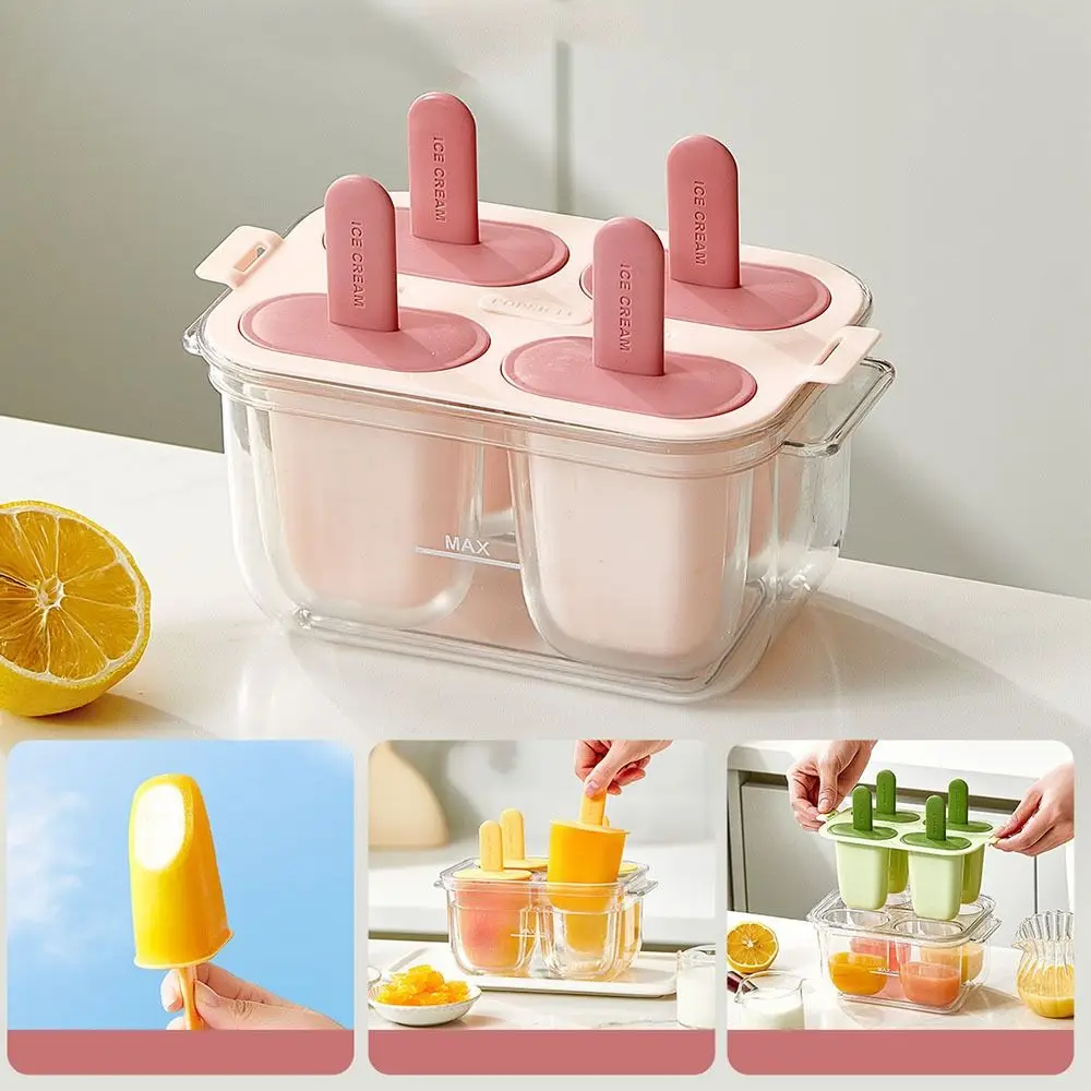 Ice Making Container Easy to Demold Ice Cream Mold Set with Stick DIY Cream Maker Handmade Food-Grade Popsicle Molds Kids