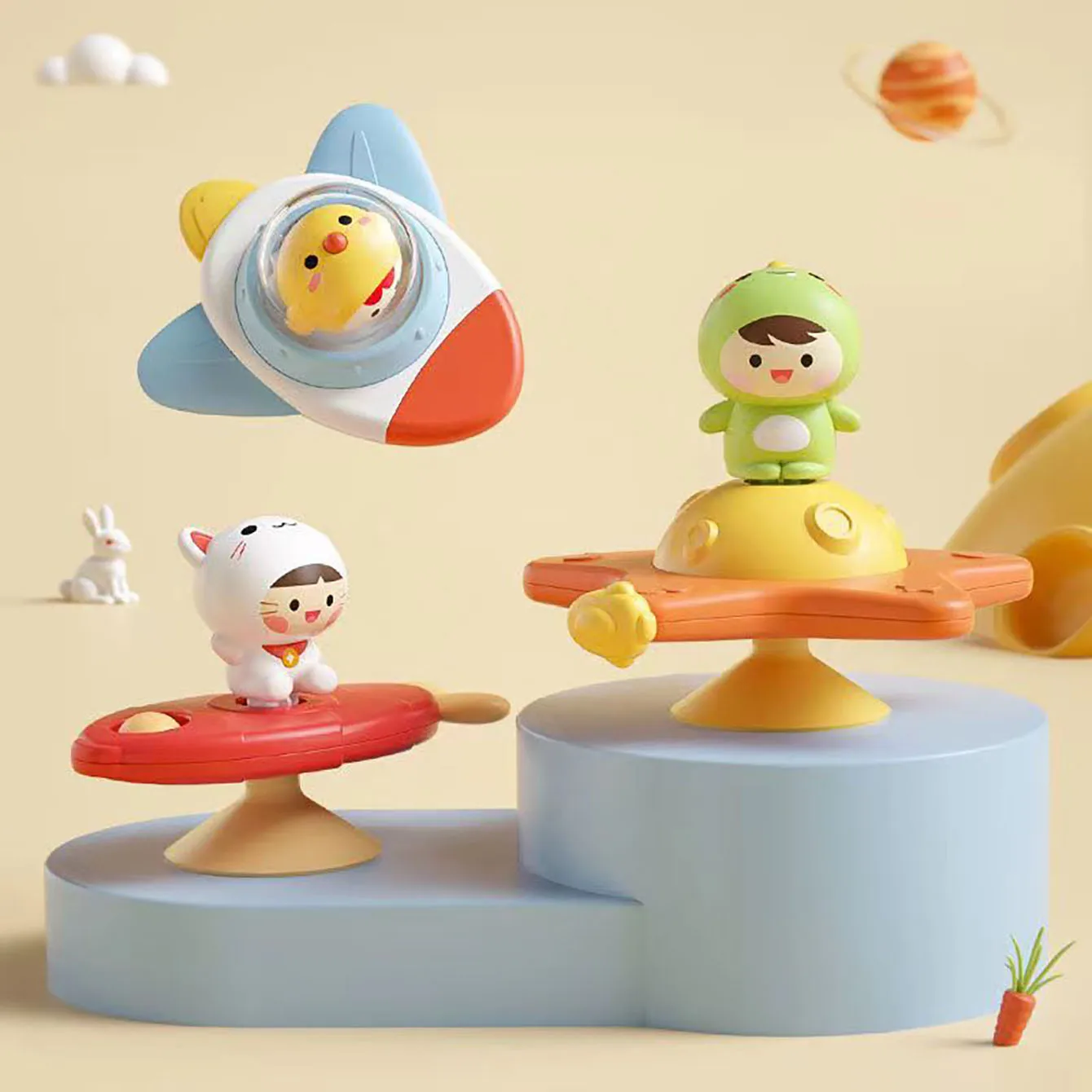 Baby Soothe Toy Cartoon Airplane Soothe Baby Artifact Baby Bath Fun Sucker Spinner Early Education Table Games 3