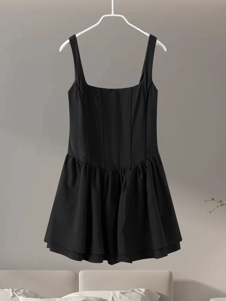Elgant Sling Mini Dress Women Sexy Slim Square Neck Puffy
