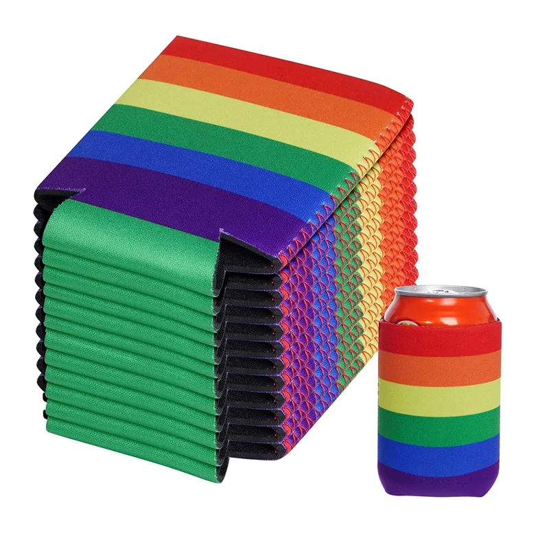 200Pcs Regenbogen Streifen Neopren Stubby Halter Bier Kann Flasche Kühler Picknick Kühltaschen Für Wein Lebensmittel Dosen Hochzeit Schule party – Detail 2