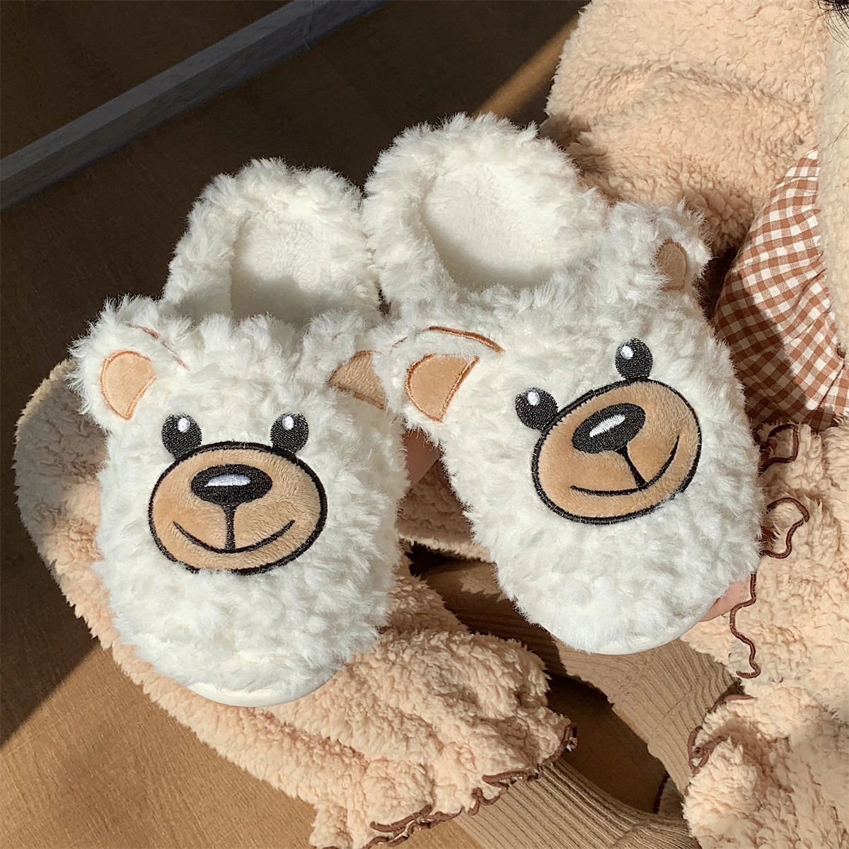 

Cute Cotton Slippers For Women In Winter Cute Bear Home Slipper Warmth Thick Sole Anti Slip Plush Slippers