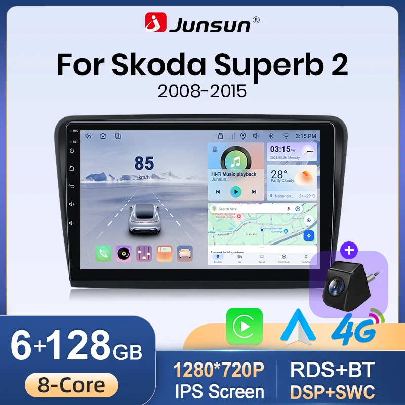 Junsun Android Wireless CarPlay Auto Car Radio For Skoda Superb Intelligent Systems DSP SWC RDS GPS FM BT