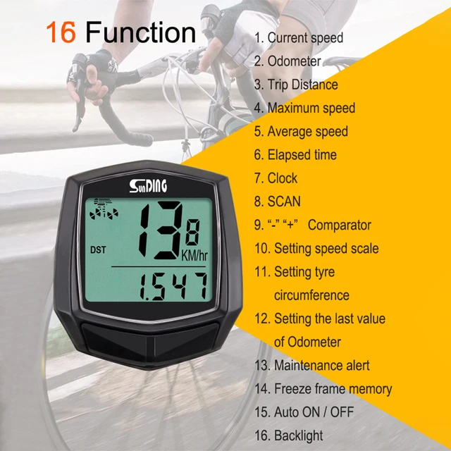 Compteur Vélo sans Fil VTT, Multifonction IP7 Waterproof Compteur  Kilométrique avec LCD Numérique