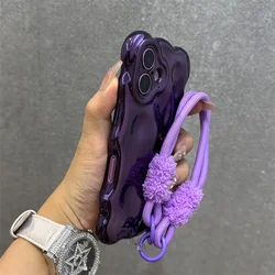 Luxury 3D Wavy Wrinkle Curly Edge Case with Air Plating and Lanyard for iPhone 15 Pro Max (Purple GS)