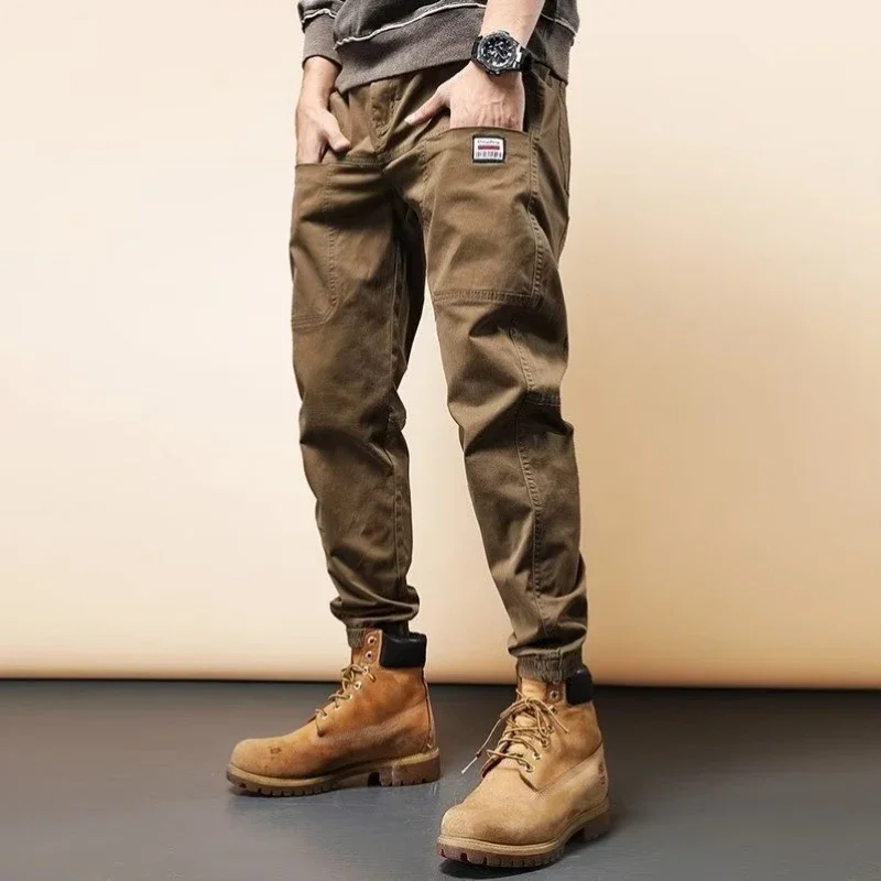 

Men's Casual Pants Fashion Spliced Work Clothes Tie Feet Large Loose Cargo Pants Versatile Handsome Men Trousers