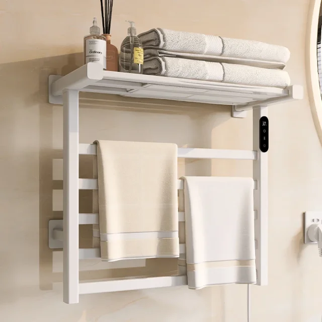 ราวแขวนผ้าไฟฟ้าอัจฉริยะสำหรับห้องน้ำในบ้าน ไม่ต้องเจาะผนัง พร้อมฟังก์ชั่นอบแห้งและฆ่าเชื้อ 1