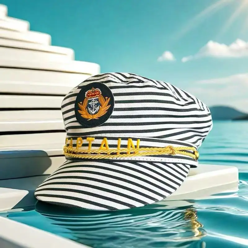 Captain Hat with Letters Embroidery, White Sailor Caps, Role Play, Navy Costumes Accessories, Party , Cosplay, CAPTAIN