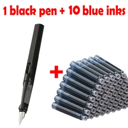 Elegant 11-Piece Fountain Pen Set with Replaceable Ink - 0.38mm (Black Blue)