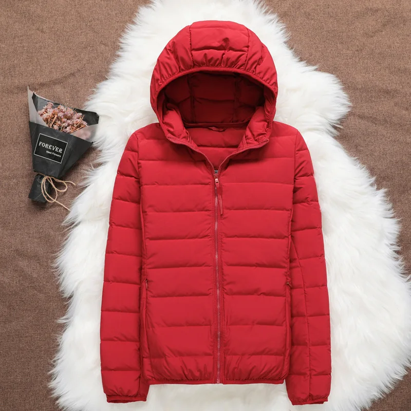 

2020 New Autumn and Winter Seamless Lightweight Down Jacket Women's One-piece Short Hooded Stand Collar Lightweight Slim Thin Ja